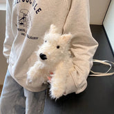 Ingvn Cartoon Sausage Dog Crossbody Bag Multi-purpose Plush Doll Large Capacity Shoulder Backpack Small Dog Shoulder Bag Cute Doll Bag