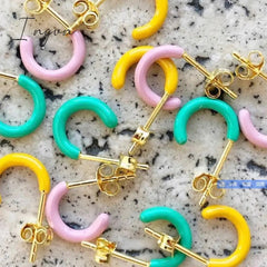 Trendy Simple Colorful Hoop Earrings for Women Exquisite Gold Plated Needle Studs Sweet Elegant Party Jewelry Girlfriend Gifts