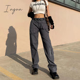Ingvn - Vintage Streetwear Cargo Pants Women Harajuku Street Loose Straight Women Jeans Casual Slim Versatile High Waisted Jeans Pants