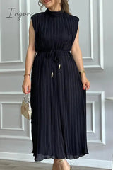 Ingvn - Sweet Solid Patchwork Frenulum Half A Turtleneck Sleeveless Dress Dresses