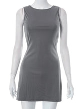 Ingvn Fashion Casual O-neck Sleeveless Solid Gray Short Dresses for Women Sexy Female High Waist Slit Fit Tank Dress Streetwear