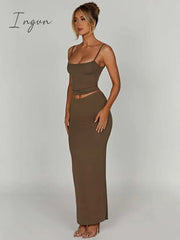 Ingvn - Casual Skirt Set Women Backless Camis Top And Maxi Skirt Sets Female Fashion Bodycon Sexy Two Piece Sets 2023 New