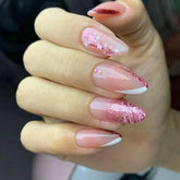 Ingvn 24Pcs Detachable Oval Fake Nail with Almond Head Mid-length Butterfly Pattern Press on False Nails Cat's Eye Design Manicure Tip