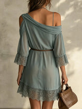 Ingvn Summer Skew Collar Elegant Lace Dress Woman Party Boho Dress short Sleeves Fashion Date Night Evening Short Dresses