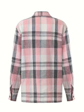 Ingvn Women Plus Size Fashion Plaid Printed Shirt Casual Loose Long Sleeved Shirt Lapel Design Shirt Tops
