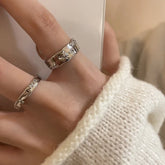 Fashion Vintage Silver Color Zircon Crystal Open Adjustable Rings for Women Aesthetic Jewelry 2023 New Accessories