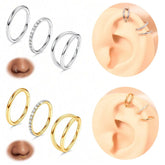 Ingvn 3pcs Nose Rings Hoops - 316L Surgical Steel Double Hoop Nose Rings 16G/18G/20G Hinged CZ Conch Piercing Cartilage Earrin Jewelry
