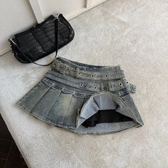 Ingvn Summer Y2k Denim Skirt Set Vintage Black Tops Harajuku High Street Fashion 90s Sexy A-line Mini Skirt New