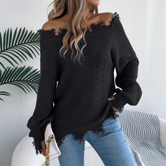 Ingvn Autumn Winter Women's Clothing Solid Off Shoulder Long Sleeve Pullover Sweater Streetwear Knitwear For Woman Acrylic Regular