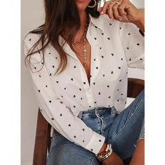 Ingvn Plus Size 1XL-5XL Women's Fashion Spring Autumn Polka Dot Shirt Blouse Ladies Simple Basic Lapel Long-sleeved Shirt for Women