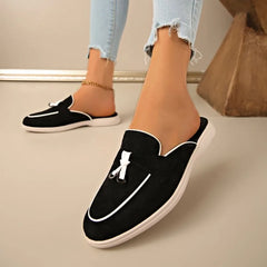 Ingvn New Casual Flat Bottom Slippers Fashion Women Tassel Metal Lock Loafers Shoes Summer Slipper Comfortable Slip on Shoes