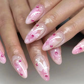 Ingvn 24Pcs Pink French False Nails Rainbow Cloud Design Full Cover Nail Tips Summer Long Almond Fake Nails Almond Press on Nails