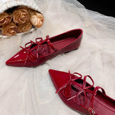 Ingvn Fashion Patent Leather Bowknot Mary Janes Women Flats Pumps Spring Summer Elegant Pointed toe T-Strap Ladies Flats Party Shoes