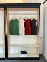 Ingvn - Women's High-End Chunky Hooded Knit Cardigan Vest Sleeveless Layering Sweater Coat Chic Coquette Trendy Vintage