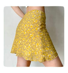 Ingvn Yellow Butterfly Print Short Skirt Women Hip Hugging Sexy American Retro Summer A Line