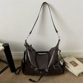 Ingvn - American Retro Y2k Metal Belt PU Large Capacity Storage Bag Tote Bags Shoulder Bag Woman Bags Crossbody Bags Purse