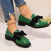 Ingvn Fashion Elegant Bowknot Slip on Loafers for Women Solid Color Patent Shoes Woman Comfort Soft Sole Platform Loafers