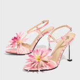 Ingvn New Fashion Flower Bud Open Toe Designer Sandal Female Buckle Strap Pink High Heels Party Prom Shoes Women Sandalias