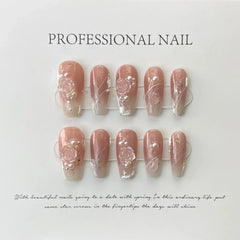 Ingvn 10Pcs Handmade Press on Nails Long Ballet Blue Fake Nails with 3D Ocean Moon Rhinestone Design False Nails Full Cover Nail Tips