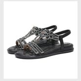 Ingvn Plus Size 36-43 Shoes for Women Rhinestone Sandals Bohemian Elastic Band Beach Shoes Fashion Casual Open Toe Sandalias De Mujer