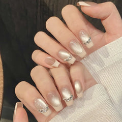 Ingvn 10pcs Handmade Fake Nails with Tools Simple False Nails Short Realistic Stick-on Nails Artificial Press on Nail Removable
