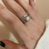 Fashion Vintage Silver Color Zircon Crystal Open Adjustable Rings for Women Aesthetic Jewelry 2023 New Accessories