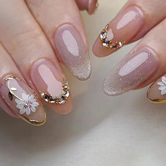 Ingvn 24Pcs Detachable Oval Fake Nail with Almond Head Mid-length Butterfly Pattern Press on False Nails Cat's Eye Design Manicure Tip