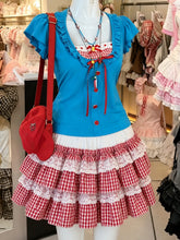 Ingvn American Vintage Y2K 2‑Piece Sets Japanese Kawaii Crop Top Blouse and Mini Skirts Sweet Holiday Casual Outfits for Women