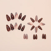 Ingvn 24Pcs Butterfly Wings Press on Acyrlic Nails with Design Medium Autumn Length Fingernails Fake with Charm 3d Textured Nail Tips
