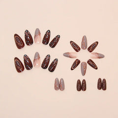 Ingvn 24Pcs Butterfly Wings Press on Acyrlic Nails with Design Medium Autumn Length Fingernails Fake with Charm 3d Textured Nail Tips