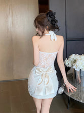 Ingvn Knot Lace Backless Short Sleeveless Bodycon Dress Sexy Low Waist A-Line Silhouette Pure Desire Style Summer Dress