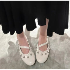 Ingvn - Fashion Rivet Sequined Mary Janes Women Ballet Flats Spring Autumn Comfortable Soft Soles Leather Walking Loafers Casual Shoes