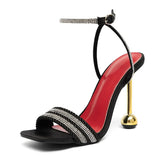 Ingvn Summer Fashion Rhinestones Ankle Strap Women Gladiator Sandals Concise Square toe Stiletto High heels Female Party Shoes