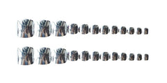 24PCS Y2K Silver Mirror False Toenails With Designs Wearable Summer Press On Short Square Glitter Fake Toe Nails Feet Nail Tips