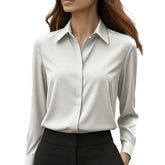 Ingvn Autumn Solid Color Long Sleeve Lapel Satin Women's Blouse
