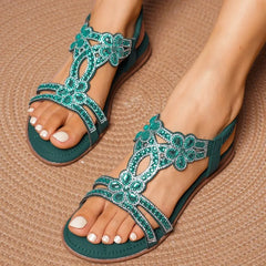 Ingvn Plus Size 36-43 Shoes for Women Rhinestone Sandals Bohemian Elastic Band Beach Shoes Fashion Casual Open Toe Sandalias De Mujer