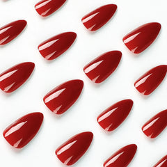 24Pcs Almond Shaped Wearable False Nails Medium Length Solid Colour Acrylic Press on Nail Red Full Coverage Removable Fake Nails