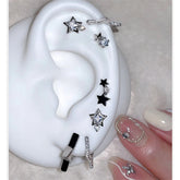 Ingvn Fashion Vintage Zircon Crystal Star Hoop Earrings for Women Silver Color Metal Earring Aesthetic Jewelry Wedding Accessories