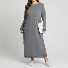 Ingvn Plus Size 0XL-5XL Women's Fall New Loose Fashion Dress Knitted Lace Long Dress Padded Sweater Casual Dress Sports Dresses