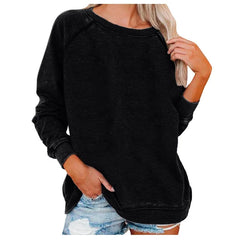 Ingvn - Women Autumn Winter Solid Color Raglan Sleeve Crew Neck Loose Casual Sweatshirt Tops