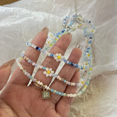 Ingvn Trend Daisy Flowers Colorful Shiny Resin Bead Choker Clavicle Chain Sweet Necklace For Women EGirls Summer Vacation Jewelry