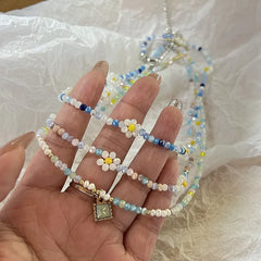 Ingvn Trend Daisy Flowers Colorful Shiny Resin Bead Choker Clavicle Chain Sweet Necklace For Women EGirls Summer Vacation Jewelry
