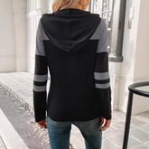 Ingvn - European And American Spring Autumn New Style Casual Hooded Sweatshirt For Women Fashionable Color Block Patchwork Pullover Top
