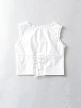 Ingvn Fashion White Spliced Lace Ruched Slim Sexy Corset Women Summer Back Cross Lace-up Bandage Tank Tops Square Collar Crop Top