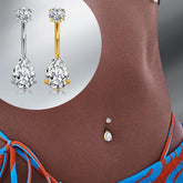 Ingvn 14G 10mm Stainless Steel Belly Button Rings, Round Droplet Cubic Zirconia Belly Rings, Belly Barbell Piercing Navel Piercings