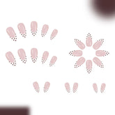 Ingvn 24pcs Medium Short Press on Nails White French Coffee Brown Dots False Nails Woman Almond Nail Tips Finger Nails with Tools