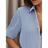 Ingvn Plus Size 1XL-5XL Women's New Fashionable and Comfortable Versatile Striped Printed Shirt Collar Blouse Ladies Casual Shirt