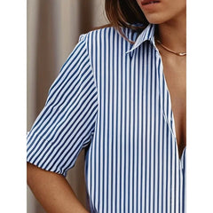 Ingvn Plus Size 1XL-5XL Women's New Fashionable and Comfortable Versatile Striped Printed Shirt Collar Blouse Ladies Casual Shirt