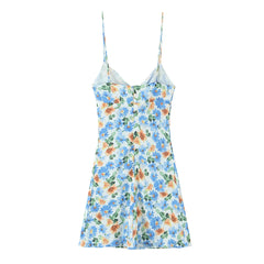 Ingvn Pink Floral Print Backless Sling Dress Summer Woman Spliced Lace Bow V neck Mini Short Robe Beach Holiday Vestidos