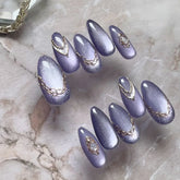 Ingvn 24Pcs Glitter Blue French False Nails Press on Short Round Head Fake Nail with Moon Star Design Artifical Almond Manicure Tips